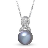 10k White Gold Grey Freshwater Pearl Pendant with Diamonds 10k White Gold Grey Freshwater Pearl Pendant with Diamonds