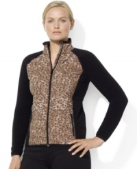 Lauren Ralph Lauren's plus size lightweight fleece mockneck gets a preppy update from a quilted panel in a contrast color at the front and an iconic L-RL adorning the left chest. Lauren Ralph Lauren's plus size lightweight fleece mockneck gets a preppy update from a quilted panel in a contrast color at the front and an iconic L-RL adorning the left chest.