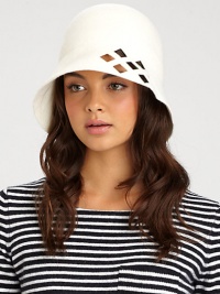 Wool felt cloche hat with medium-sized brim and squared laser cuts lends a mod-inspired touch to a cold-weather essential.WoolBrim, about 3Spot cleanMade in Italy Wool felt cloche hat with medium-sized brim and squared laser cuts lends a mod-inspired touch to a cold-weather essential.WoolBrim, about 3Spot cleanMade in Italy