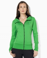 Lauren by Ralph Lauren's bright hue and soft stretch fleece construction make this full-zip track jacket-gone-hoodie a cozy essential for active days and chilly nights. (Clearance) Lauren by Ralph Lauren's bright hue and soft stretch fleece construction make this full-zip track jacket-gone-hoodie a cozy essential for active days and chilly nights. (Clearance)