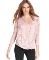 NY Collection's draped lace top infuses your outfit with a vintage, feminine aesthetic.