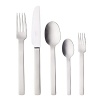 Modern and clean, this brushed stainless steel flatware features a linear silhouette that easily pairs with contemporary dinnerware.