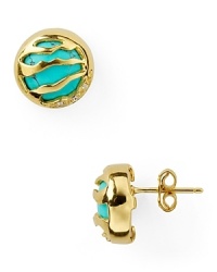 Feel fierce when you wear Melinda Maria's turquoise earrings. With a tropical tone and gold stripes, the studs love to lead the pack in exotic shine.