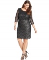 Metallic lace sets the tone for celebrating on this new plus size dress from Onyx.