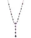Say yes to royalty-inspired style. This rich, y-shaped necklace highlights round, oval, and pear-cut amethyst gemstones (6-1/4 ct. t.w.) in a rich 14k gold setting. Approximate length: 17 inches. Approximate drop: 1-1/2 inches.