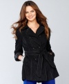 Top your outfit and ward off chills with this chic lace trench coat, featuring a self-tie belt to slim the silhouette.