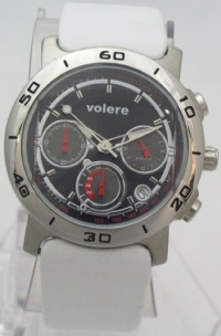 VOLERE Chronograph Watches men quartz with Seiko Mov't Black Dial White Leahter Band VOLERE Chronograph Watches men quartz with Seiko Mov't Black Dial White Leahter Band