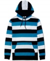 Enter the stripe zone. This hoodie from Univibe is blocked with the best of them for a cool casual look.