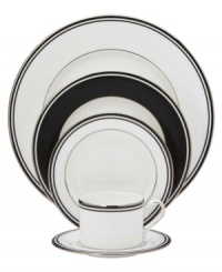 This luxe black variation of the Lenox Federal Platinum formal dinnerware adds a dramatic accent to your table. The place settings are made of exquisite bone china with platinum trim. This luxe black variation of the Lenox Federal Platinum formal dinnerware adds a dramatic accent to your table. The place settings are made of exquisite bone china with platinum trim.