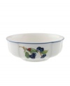 Give yourself a bright wake-up call with the Cottage Inn cereal bowl! Lush, dancing clusters of ripened blueberries, raspberries and cherries are a stunning contrast on creamy white porcelain and lend every meal a touch of traditional elegance.