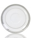 Well-suited for formal occasions, Mikasa's regal Platinum Crown dinnerware and dishes collection trims elegant white fine china with embossed platinum bands.