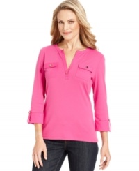 Kick back in Charter Club's bright henley-inspired top - it makes a great weekend look with jeans. Kick back in Charter Club's bright henley-inspired top - it makes a great weekend look with jeans.