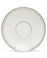Combining elements both modern and vintage, the understated Pearl Platinum collection is designed to mimic a strand of lustrous pearls. With imitation pearl accents and platinum rims on fine bone china. Combining elements both modern and vintage, the understated Pearl Platinum collection is designed to mimic a strand of lustrous pearls. With imitation pearl accents and platinum rims on fine bone china.