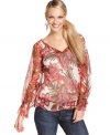 In a sheer chiffon, this floral-print Lucky Brand Jeans blouse adds feminine appeal to everyday denim!