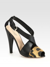 Leather design with an adjustable ankle strap, fronted by a leopard-print canvas strap and peep toe. Self-covered heel, 5 (125mm)Leather and leopard-print canvas upperLeather lining and solePadded insoleMade in ItalyOUR FIT MODEL RECOMMENDS ordering true size. Leather design with an adjustable ankle strap, fronted by a leopard-print canvas strap and peep toe. Self-covered heel, 5 (125mm)Leather and leopard-print canvas upperLeather lining and solePadded insoleMade in ItalyOUR FIT MODEL RECOMMENDS ordering true size.