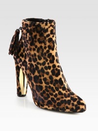 A fierce leopard print covers this silhouette of fine calf hair, with an unexpected gold-plate heel and back tassel. Calf hair and lacquer heel, 4 (100mm)Leopard-printed calf hair upperSide zipperLeather liningRubber solePadded insoleMade in Spain A fierce leopard print covers this silhouette of fine calf hair, with an unexpected gold-plate heel and back tassel. Calf hair and lacquer heel, 4 (100mm)Leopard-printed calf hair upperSide zipperLeather liningRubber solePadded insoleMade in Spain