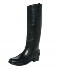 The definition of sleek. Frye's Lindsey tall boots feature a buckled strap and logo plate detail at the ankle. The definition of sleek. Frye's Lindsey tall boots feature a buckled strap and logo plate detail at the ankle.