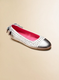 Accented with silver studs and a brilliant bow, these satin flats will dress up any outfit.Slip-onSatin upperPolyurethane liningRubber solePadded insoleImported Accented with silver studs and a brilliant bow, these satin flats will dress up any outfit.Slip-onSatin upperPolyurethane liningRubber solePadded insoleImported