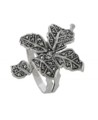 You'll fall head over heels for this sparkling, and seasonal, style. City by City's intricate leaf ring features a glittering marcasite surface crafted in antique silver tone mixed metal. Sizes 5, 6, 7, 8 and 9.