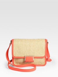 Ultra-soft leather trim lines this classic flap-top design of beautifully crafted straw - perfect for warm summer days. Adjustable leather shoulder strap, 19¾-23 dropFlap top closureOne inside zip pocketTwo inside open pocketsFully lined8½W X 6¾H X 3DImported Ultra-soft leather trim lines this classic flap-top design of beautifully crafted straw - perfect for warm summer days. Adjustable leather shoulder strap, 19¾-23 dropFlap top closureOne inside zip pocketTwo inside open pocketsFully lined8½W X 6¾H X 3DImported
