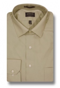 Arrow Men's Long Sleeve Classic Fit Wrinkle Free Poplin Dress Shirt, Sandstone