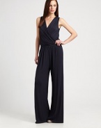A jersey jumper featuring a feminine, cross-over top and wide-leg bottom.Cross-over topSleevelessElasticized waistWide-leg silhouetteAbout 36 from natural waist96% modal/4% elastaneHand washImported Model shown is 5'10 (177cm) wearing US size Small. 