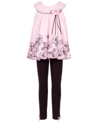 Floral outline prints accent the adorable style of this dress and matching leggings set from Rare Editions. Floral outline prints accent the adorable style of this dress and matching leggings set from Rare Editions.