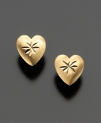 Heart-shaped earrings dazzle in polished 14k gold, embellished with tiny stars.