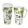 Konitz Tea Collage Collection To Stay/Go Mega Mugs, White/Green, Set of 2