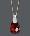 Spice up your style with sizzling red color. Pendant features faceted pear-cut garnet (3-5/8 ct. t.w.) and a dusting of diamond accents at the bail. Crafted in 14k gold. Approximate length: 18 inches. Approximate drop: 3/4 inch.