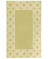 A traditional graphic set in a creamy, muted sage background makes this Promenade area rug the perfect update indoors or out. UV stabilized to minimize fading, the fashion-forward, durable, easy-to-clean rug is sure to put a little pop of color wherever placed.