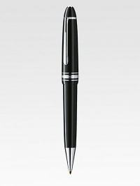 Ballpoint pen with twist mechanism, with barrel and cap made of precious resin and floating logo emblem.BallpointPlatinum-plated clipResin with inlaid logo emblemAbout 5¼ longImported