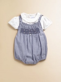 Keep baby soft and snug in this versatile bodysuit with a pretty, embroidered collar.Embroidered crewneckShort cap sleevesBack snapsBottom snaps95% cotton/5% elastaneMachine washImported Please note: Number of snaps may vary depending on size ordered. Keep baby soft and snug in this versatile bodysuit with a pretty, embroidered collar.Embroidered crewneckShort cap sleevesBack snapsBottom snaps95% cotton/5% elastaneMachine washImported Please note: Number of snaps may vary depending on size ordered.