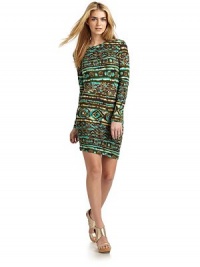THE LOOKMulti-colored, exotic-inspired pattern throughoutLong sleevesTHE FITAbout 35 from shoulder to hemTHE MATERIAL92% modal/8% spandexCARE & ORIGINMachine washImportedModel shown is 5'10 (177cm) wearing US size Small. THE LOOKMulti-colored, exotic-inspired pattern throughoutLong sleevesTHE FITAbout 35 from shoulder to hemTHE MATERIAL92% modal/8% spandexCARE & ORIGINMachine washImportedModel shown is 5'10 (177cm) wearing US size Small.