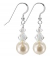 SCER357 Sterling Silver White Imitation Pearl and Clear AB Crystal Earrings Made with Swarovski Elements