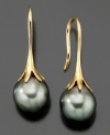 Fill your look with delicate mystique. These beautiful drop earrings feature cultured Tahitian pearls (8-9 mm) set in 14k gold. Approximate drop: 1 inch.