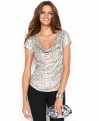 Get your shine on with INC's paillette-embellished top! A softly draped cowl neckline lends a graceful air to this simple stunner. Get your shine on with INC's paillette-embellished top! A softly draped cowl neckline lends a graceful air to this simple stunner.