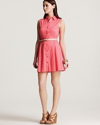 A classic style gets a boost from highlighter hues with this neon Theory shirt dress, featuring spring's must-have pleated skirt and feminine pintucks at the yoke. A classic style gets a boost from highlighter hues with this neon Theory shirt dress, featuring spring's must-have pleated skirt and feminine pintucks at the yoke.