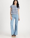 Flare-leg construction and a tailored fit make this cotton classic the perfect transitional piece. Side zipperFront slash pocketsSingle back besom pocketInseam, about 32CottonMachine washMade in USA of imported fabricModel shown is 5'9 (175cm) wearing US size 4.