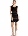 Catherine Malandrino Women's Cap Sleeve Tiered Pointelle Dress, Black, Large