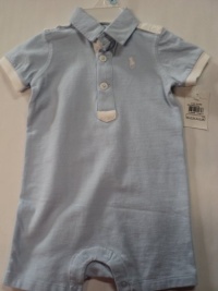 Ralph Lauren Layette Boy's Rugby Collar Athletic Shortall (3 Month, Sky Blue)