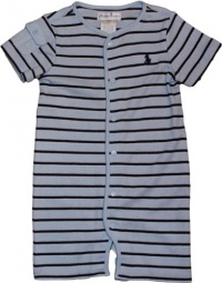 Ralph Lauren Layette Boy's Striped Button Front Shortall (6 Month, Sky Blue) Ralph Lauren Layette Boy's Striped Button Front Shortall (6 Month, Sky Blue)
