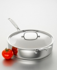 Sauté the kitchen-savvy way. In the Cuisinart tradition of professional performance, this sauté pan is cast in gleaming 18/10 stainless steel designed for smart, healthy cooking. Aluminum core spreads heat for even cooking. Lifetime limited warranty. Sauté the kitchen-savvy way. In the Cuisinart tradition of professional performance, this sauté pan is cast in gleaming 18/10 stainless steel designed for smart, healthy cooking. Aluminum core spreads heat for even cooking. Lifetime limited warranty.