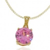 Sterling Silver 925 Gold Vermeil Plated Pink Round Brilliant Cut Cubic Zirconia Pendant Necklace With Chain