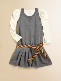 A sporty sleeveless dress in signature cotton fleece features a pleated skirt and striped tie belt for the perfect dose of schoolgirl sophistication.ScoopneckSleevelessPullover stylingDrop-waist with removable striped silk tieSlanted hip pocketsCottonMachine washImported A sporty sleeveless dress in signature cotton fleece features a pleated skirt and striped tie belt for the perfect dose of schoolgirl sophistication.ScoopneckSleevelessPullover stylingDrop-waist with removable striped silk tieSlanted hip pocketsCottonMachine washImported