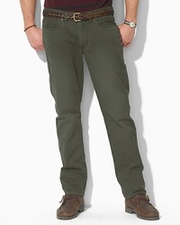 Casual pants tailored from sun-faded mid-weight chino, designed for authentic five-pocket styling and a straight leg. Standard-rise belted waist with Ralph Lauren's signature shank closure. Five-pocket jean styling with signature metal rivets. Flat-front with a timeworn, vintage feel. Casual pants tailored from sun-faded mid-weight chino, designed for authentic five-pocket styling and a straight leg. Standard-rise belted waist with Ralph Lauren's signature shank closure. Five-pocket jean styling with signature metal rivets. Flat-front with a timeworn, vintage feel.