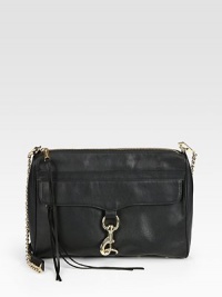The brand's signature style takes a larger approach with this luxurious leather design.Detachable leather and chain shoulder strap, 20½ dropTop zip closureProtective metal feetOne outside zip flap pocketOne inside zip pocketTwo inside flap pocketsCotton lining12½W X 9½H X 2¾DImported The brand's signature style takes a larger approach with this luxurious leather design.Detachable leather and chain shoulder strap, 20½ dropTop zip closureProtective metal feetOne outside zip flap pocketOne inside zip pocketTwo inside flap pocketsCotton lining12½W X 9½H X 2¾DImported