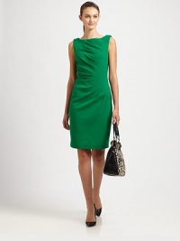 Flattering asymmetrical pleats and a boatneck renew this sophisticated sheath dress. BoatneckSleevelessSide zipperAbout 24 from natural waist50% wool/50% acrylicDry cleanMade in USA of Italian fabricModel shown is 5'10 (177cm) wearing US size Small. Flattering asymmetrical pleats and a boatneck renew this sophisticated sheath dress. BoatneckSleevelessSide zipperAbout 24 from natural waist50% wool/50% acrylicDry cleanMade in USA of Italian fabricModel shown is 5'10 (177cm) wearing US size Small.