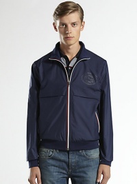 Techno nylon jacket with double G print.Blue/red detailsZipper closure100% polyesterDry cleanMade in Italy