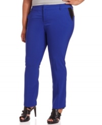 Dress up your work look with Baby Phat's plus size straight leg pants, featuring faux leather trim. Dress up your work look with Baby Phat's plus size straight leg pants, featuring faux leather trim.